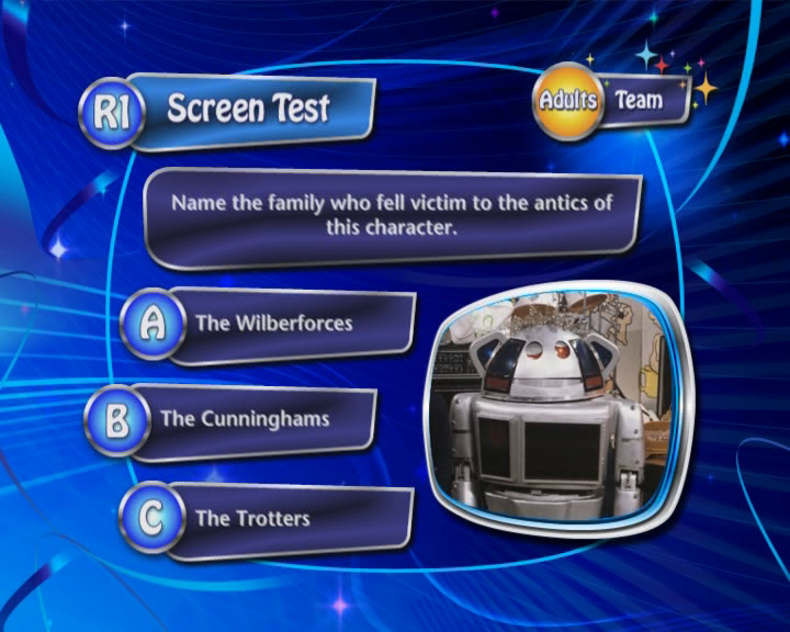 Telly Addicts: Multi-Player Family Edition (DVD Player) screenshot: An example Round One question