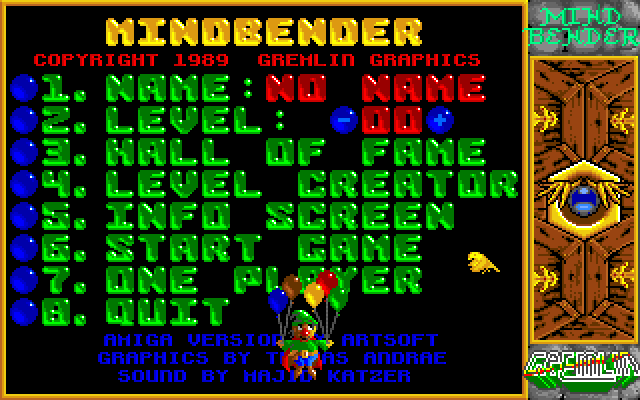 Mindbender (Amiga) screenshot: Menu