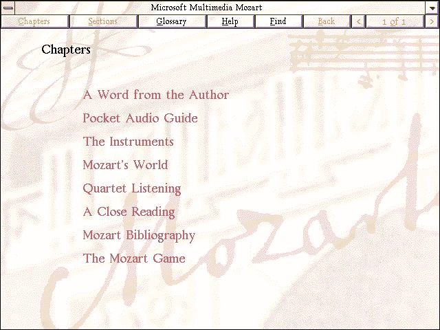 Microsoft Multimedia Mozart (Windows 3.x) screenshot: Main menu