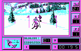 Downhill Challenge (DOS) screenshot: Computer's Slalom