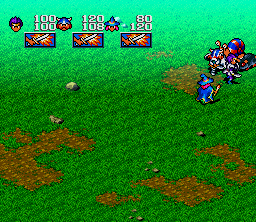 Magna Braban: Henreki no Yūsha (SNES) screenshot: Pushing enemies to the corner