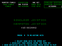 Tournament Tennis (ZX Spectrum) screenshot: Options menu