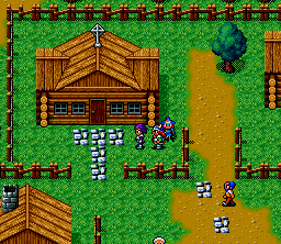 Magna Braban: Henreki no Yūsha (SNES) screenshot: Visiting a village