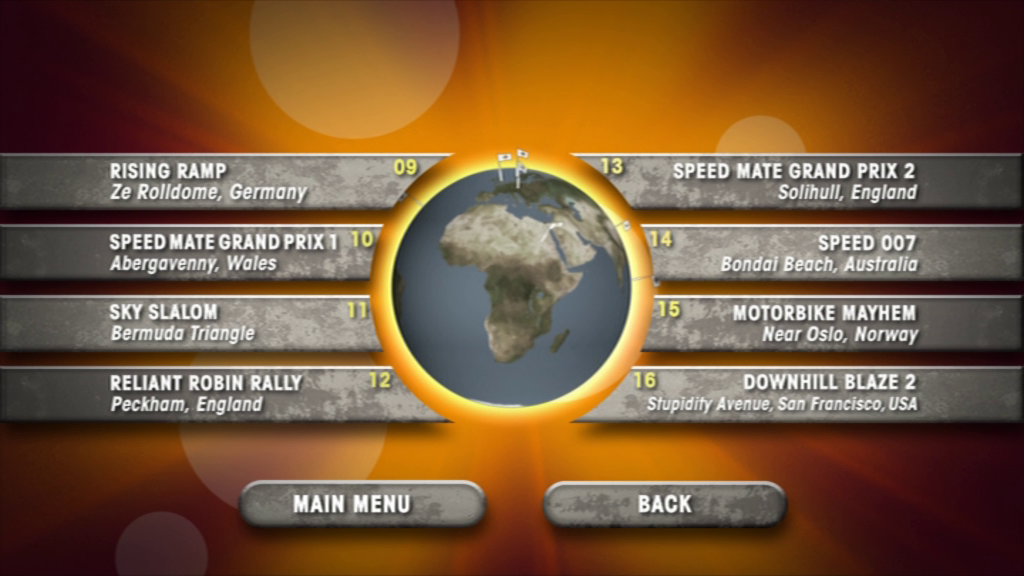 Crazy Races: Wheels, Wings & Water (DVD Player) screenshot: There are two sets of races to watch, this is the second