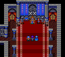 Magna Braban: Henreki no Yūsha (SNES) screenshot: The three heroes and the king