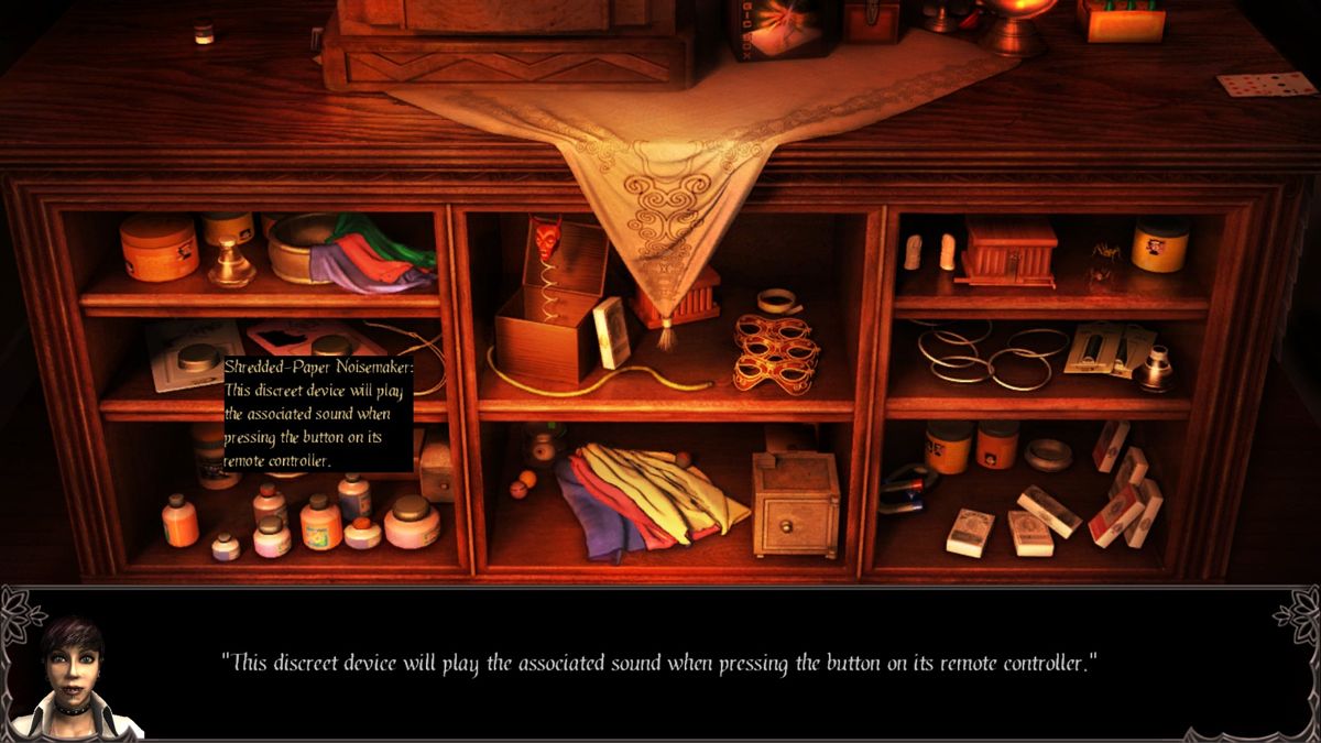 Gray Matter (Windows) screenshot: Browsing the items in a magic store