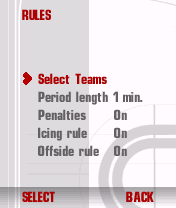 Hockey Rage 2005 (Symbian) screenshot: Rules options