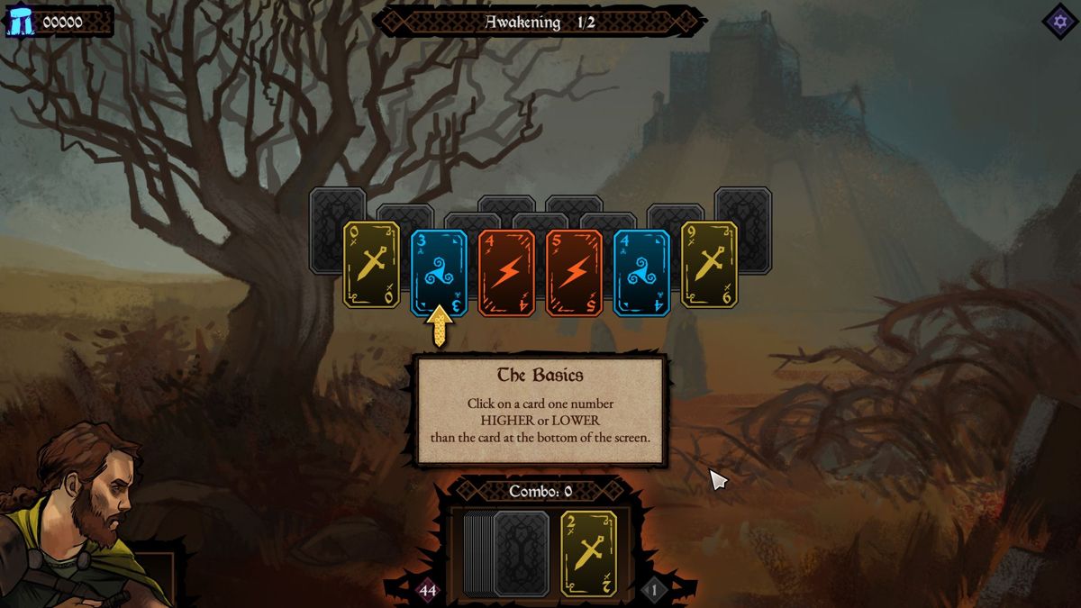 Ancient Enemy (Windows) screenshot: The Awakening section is a tutorial section. Basic card play is very much like solitaire