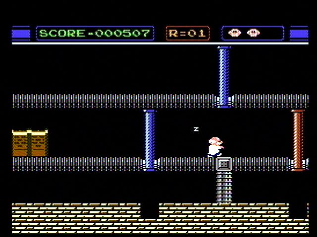 Gyromite (NES) screenshot: Game B, help the sleepwalking mad scientist get home safely