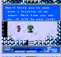 Crystalis (NES) screenshot: This enemy may be defeated, but remains full of spirit