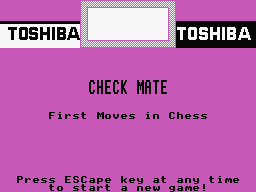 Checkmate! First Moves in Chess (MSX) screenshot: Title Screen. To start a new game at any time you can press the ESCape key.