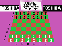 Checkmate! First Moves in Chess (MSX) screenshot: Which game do you want to play. You can choose between five set pieces to challenge the computer.