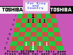 Checkmate! First Moves in Chess (MSX) screenshot: Set 1: For King and Country - Here you learn to attack the King with the Pawns and to defend your own King as well.