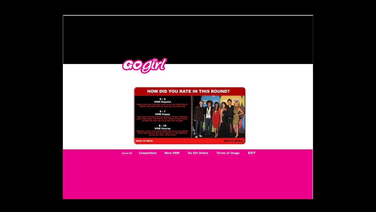 Go Girl: High School Musical 3 - Senior Year (Windows) screenshot: Once the player has been given their score they are rated