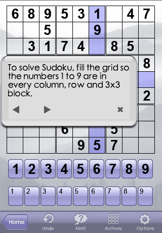 Astraware Sudoku (iPhone) screenshot: Tutorial
