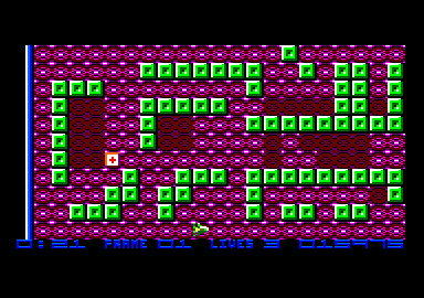 Anarchy (Amstrad CPC) screenshot: There is a block that contains a plus sign. A bonus block?