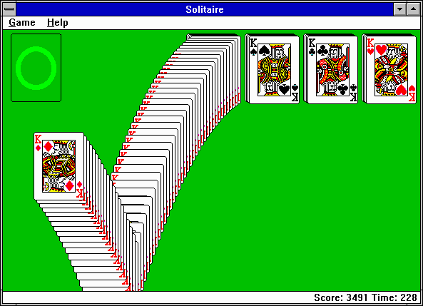 Microsoft Solitaire (Windows 3.x) screenshot: Game completed!