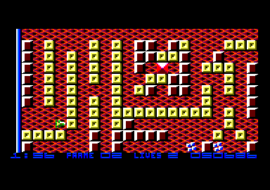 Anarchy (Amstrad CPC) screenshot: The yellow blocks are solid