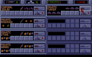 Laser Squad (DOS) screenshot: Deploy Weapons and Armour