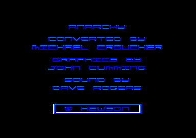 Anarchy (Amstrad CPC) screenshot: Credits screen