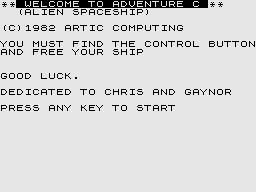 Adventure C (ZX81) screenshot: Title Screen.