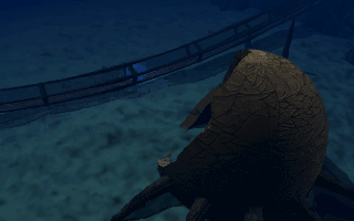 The Dig (DOS) screenshot: A magnificent tram ride! Most major areas ("spires") in this game are connected by this exotic underwater sphere-like vehicle