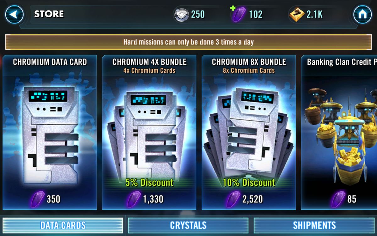 Star Wars: Galaxy of Heroes (Android) screenshot: Data cards are the quickest way to get new characters.