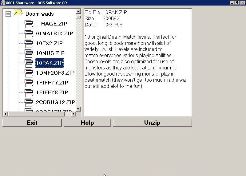 5001 Games (Windows) screenshot: Disc 2: DOS Shareware. An example of the Doom WADs that are on the disc