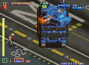 Shock Troopers (Arcade) screenshot: What a big tank