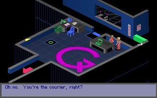 D/Generation (DOS) screenshot: Talking to the receptionist
