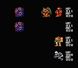 Last Armageddon (NES) screenshot: Battle against two strange creatures