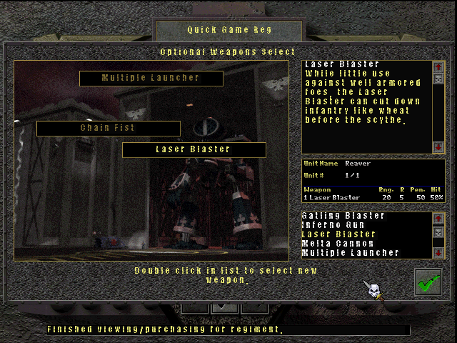 Final Liberation: Warhammer Epic 40,000 (Windows) screenshot: Arming a Titan