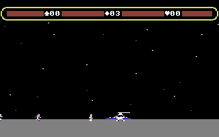 Choplifter! (Commodore 64) screenshot: Landed for a rescue!