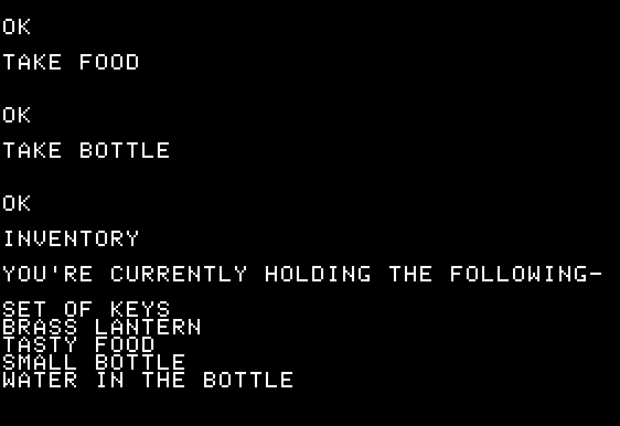 Apple Adventure! (Apple II) screenshot: Checking the inventory.