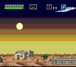 Choplifter III: Rescue Survive (SNES) screenshot: Yellow moon, little houses... I'd better take a break...
