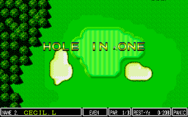 Albatross 2: Masters' History (PC-98) screenshot: Cecil got a hole in one