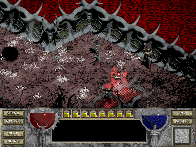 Diablo (Windows) screenshot: First class bunch of crazed mages using lightning bolts on you.