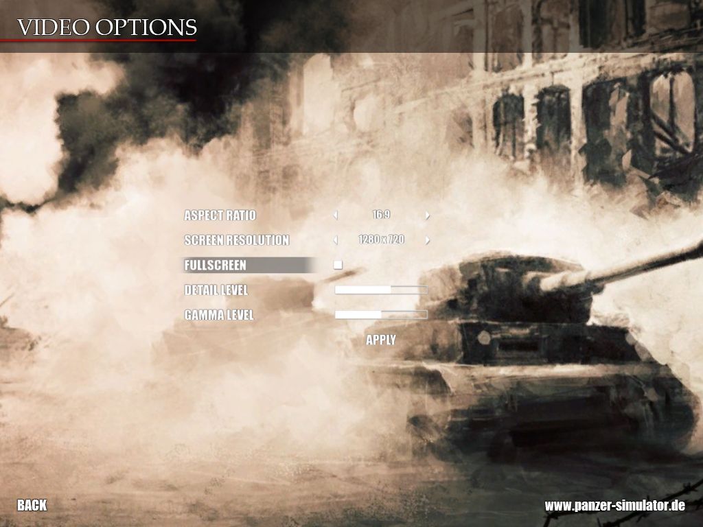 Tank Simulator (Windows) screenshot: The game can be played in full screen or windowed modes and there are many screen resolution options