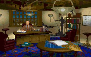 Strike Commander: Tactical Operations (DOS) screenshot: The office of Virgil (Wildcat's accountant and chief whiner)