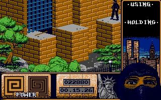 Last Ninja 2: Back with a Vengeance (Amiga) screenshot: Jump to the ledge and get the staff.