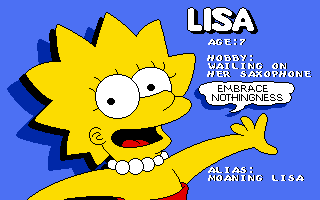 The Simpsons (DOS) screenshot: Lisa Information