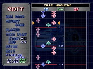 Dance Dance Revolution: 2nd Mix (PlayStation) screenshot: Edit mode: you can edit your own custom steps from songs and store them in a memory card.