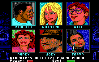 A Nightmare on Elm Street (DOS) screenshot: Choose your character (Tandy)