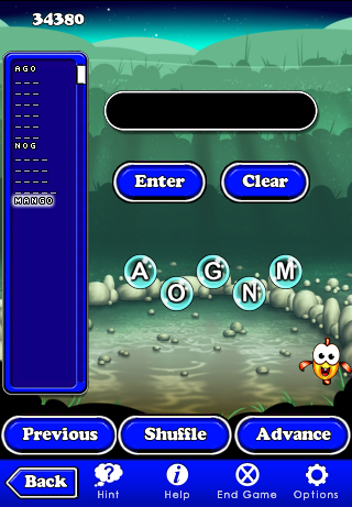 Bubble Shuffle (iPhone) screenshot: Enter a word based on five letters.