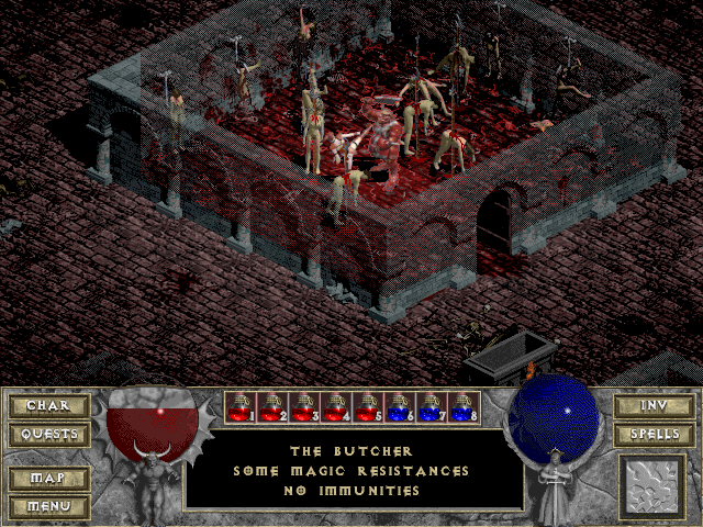 Diablo + Hellfire (Windows) screenshot: Kung Fu Fightin' with the Butcher