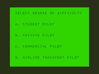 Flight (Dragon 32/64) screenshot: Choose Difficulty Level