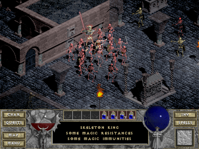 Diablo + Hellfire (Windows) screenshot: King Leoric has a bone to pick with you