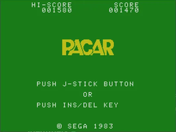 Pacar (SG-1000) screenshot: Just a simple title screen. Notice there's also keyboard control for those that own a Sega SC-3000 computer.