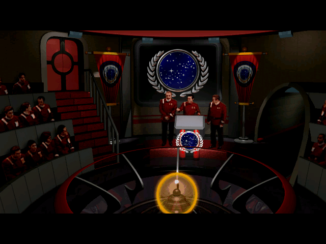 Star Trek: Starfleet Academy (Windows) screenshot: Cadets are meeting a couple of legends