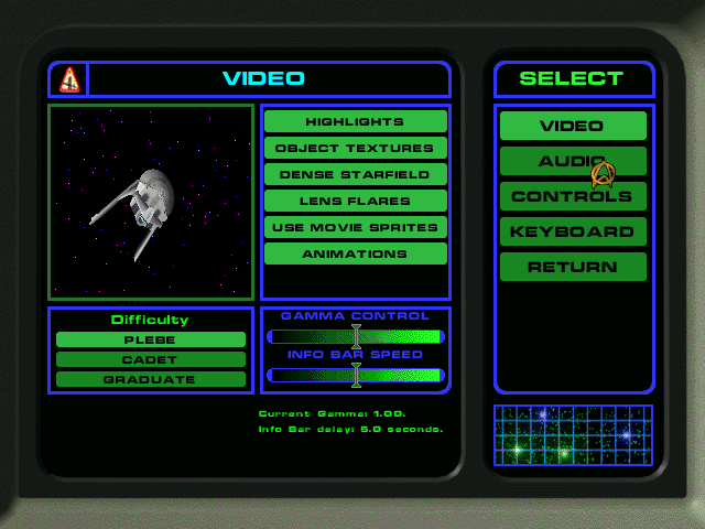 Star Trek: Starfleet Academy (Windows) screenshot: Settings